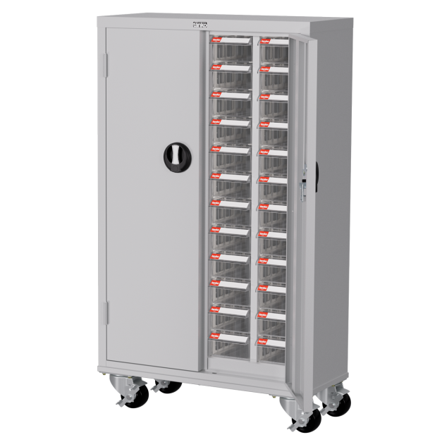 天鋼 移動款加門型零件櫃 TKI-1412D-2M 48格 PS透明抽屜 附鎖零件櫃 零件箱 附輪分類櫃 五金零件螺絲 玩具樂高收納