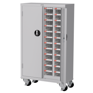 天鋼 移動款加門型零件櫃 TKI-1412D-2M 48格 PS透明抽屜 附鎖零件櫃 零件箱 附輪分類櫃 五金零件螺絲 玩具樂高收納