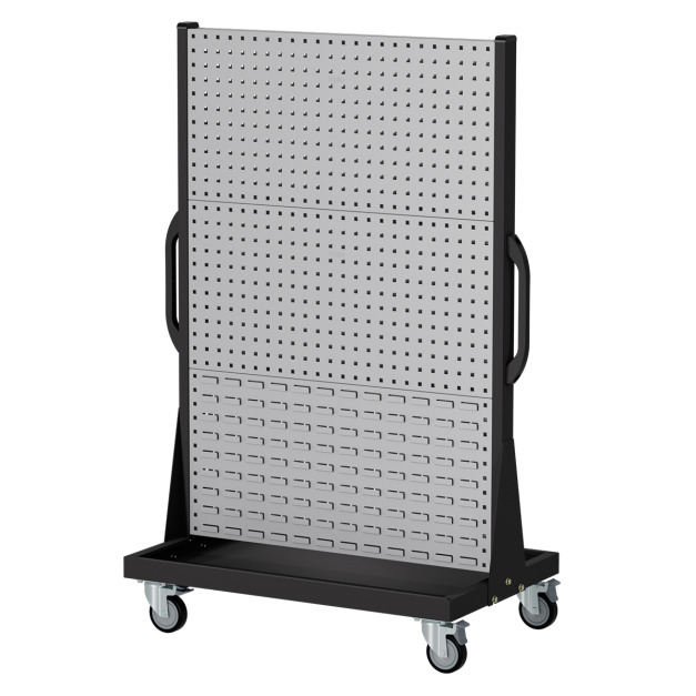 【天鋼 Tanko】移動式整理架 KM-2342 灰色 方孔掛板*4+百葉掛板*2 雙面六片 整理車 物料架 洞洞板 工具推車 台灣製