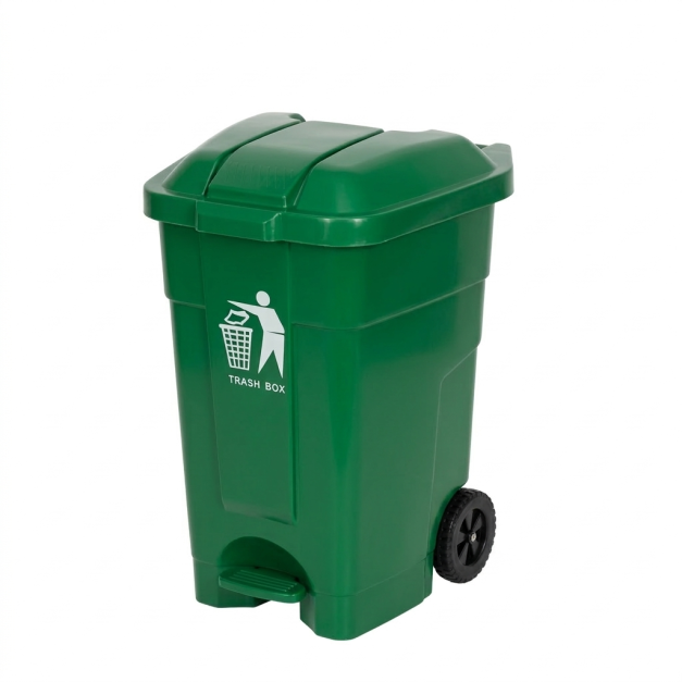 方形腳踏式 附輪 加厚垃圾桶 70L  黑/綠/黃