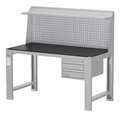 【天鋼 Tanko】WD-5801系列 重量型鋼製吊櫃上架工作桌 152cm｜平均荷重 2000kg｜含棚板.插座.燈具｜P黑色橡膠墊 Q黑色PVC硬質板 自由選