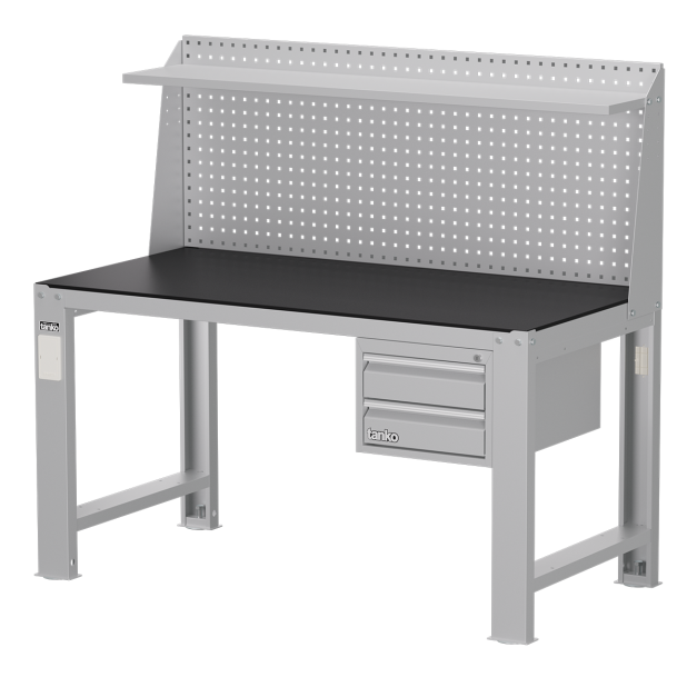 【天鋼 Tanko】WD-5801系列 重量型鋼製吊櫃上架工作桌 152cm｜平均荷重 2000kg｜含棚板.插座.燈具｜P黑色橡膠墊 Q黑色PVC硬質板 自由選