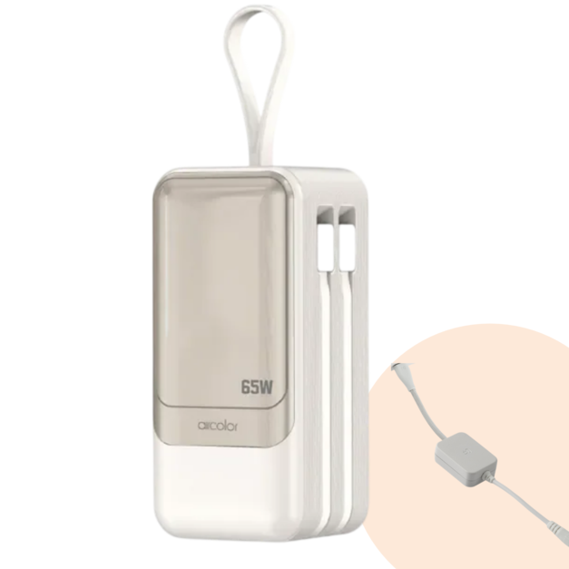 正負零無線升級組【aircolor 65W快充行動電源-白色 + 正負零原廠DC轉接線】