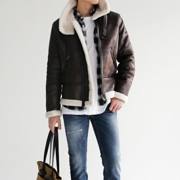 正韓經典仿皮革鋪毛外套