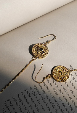 復古硬幣鏈條耳環 Coin Chain Earrings