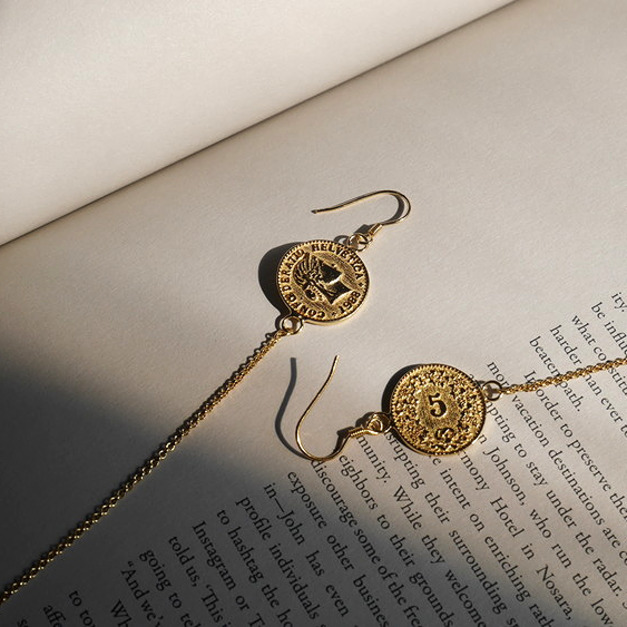 復古硬幣鏈條耳環 Coin Chain Earrings