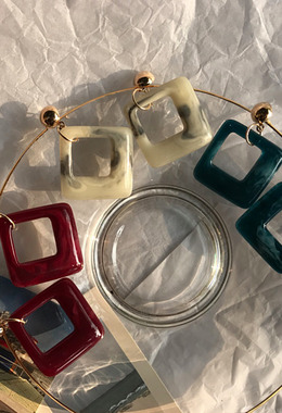 方塊石紋耳環 Polyester Square Earrings