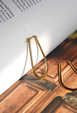 扁平U型圓圈耳環 Flat Oval Earrings