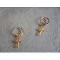 迷你金銀浮華十字架圓圈耳環 Luxurious Cross Earrings_2