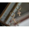 迷你金銀浮華十字架圓圈耳環 Luxurious Cross Earrings