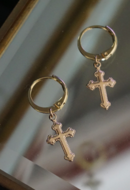迷你金銀浮華十字架圓圈耳環 Luxurious Cross Earrings