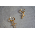 迷你雕花十字架圓圈耳環 Carved Cross Earrings_1