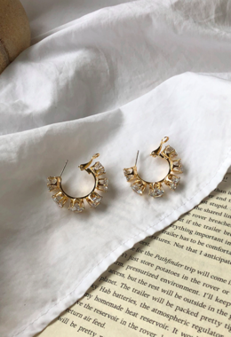 立體鋯石圓圈耳環 Zircon Circle Earrings