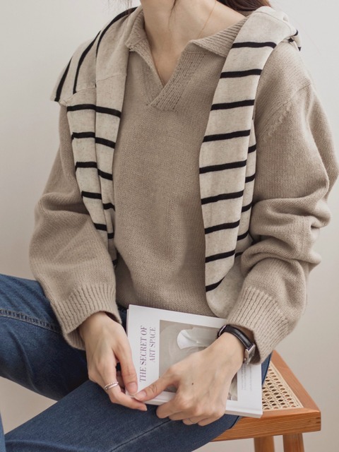 秋季翻領針織毛衣(兩色)20010155