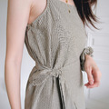 韓系棉麻綁帶條紋洋裝(附髮圈) 20030169_5