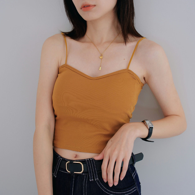 【橘現貨】細肩桃心領口胸墊背心(五色) 20010344