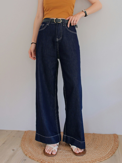 【一般L,XL,加長L現貨】高腰車線原色顯瘦寬褲(XS-2XL)(九分/一般/加長) 20020203