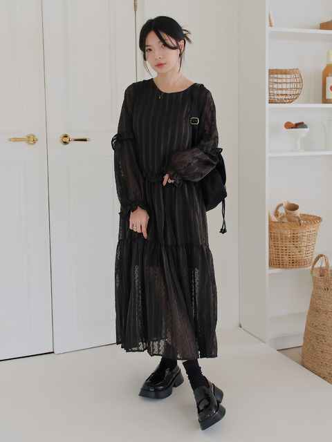 復古雪紡透式蛋糕洋裝 20030195