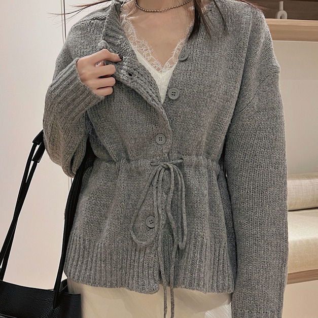 韓系抽繩開襟造型毛衣 20010366