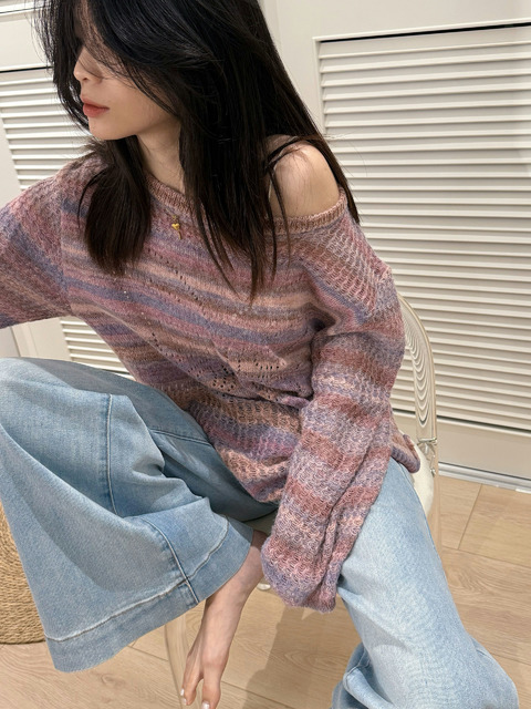 慵懶風漸層暈染長袖針織 20010372