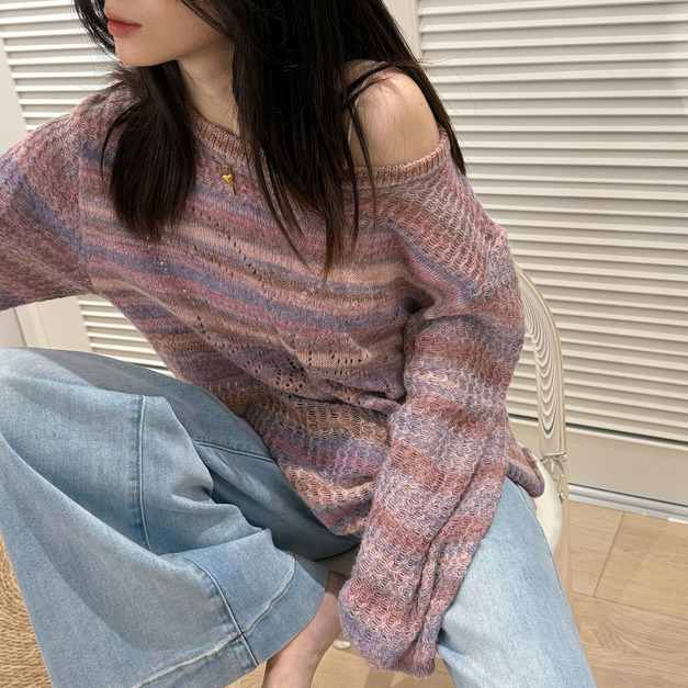 慵懶風漸層暈染長袖針織 20010372
