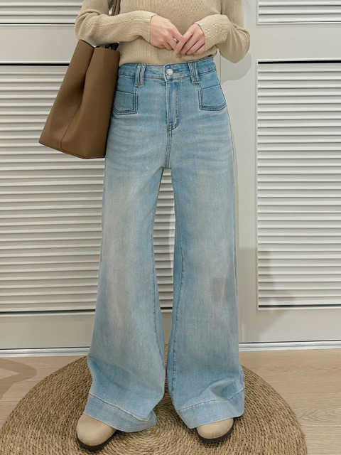 韓系高腰長腿淺藍喇叭褲(S-XL) 20020216