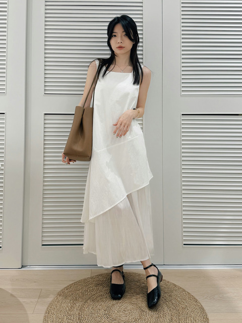 法式貝殼光澤拼接長裙 20030207