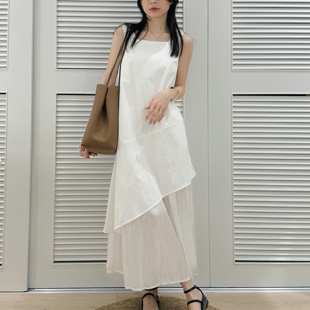 法式貝殼光澤拼接長裙 20030207