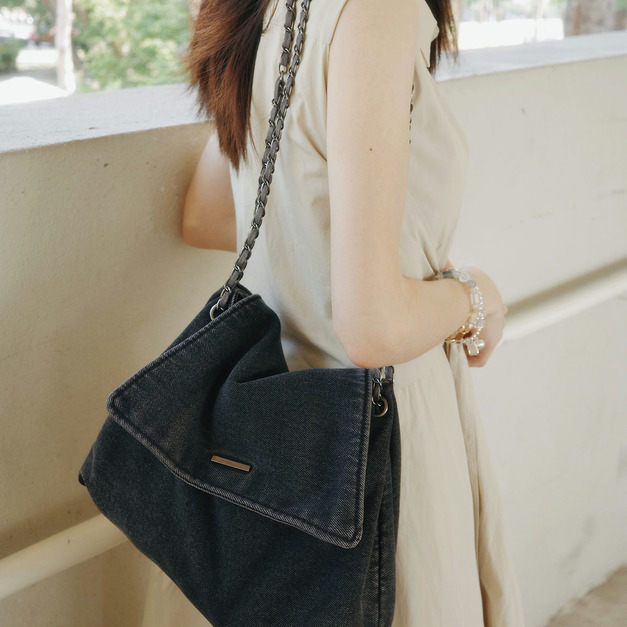 【灰現貨】韓系牛仔兩用鏈帶包(兩色)  20080039