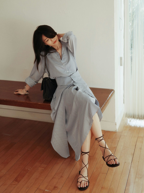 【現貨】感腰封兩穿式條紋洋裝 20030211