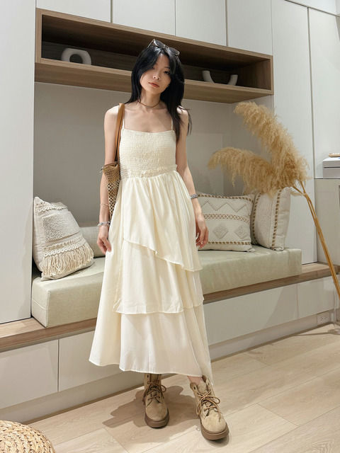 【XL現貨】法式荷葉吊帶連身裙(M-XL) 20030218