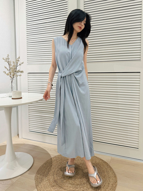 霧柔藍扭結背心洋裝 20030217