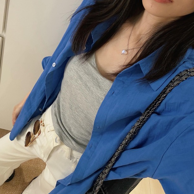 海邊散步棉麻藍襯衫 20010390