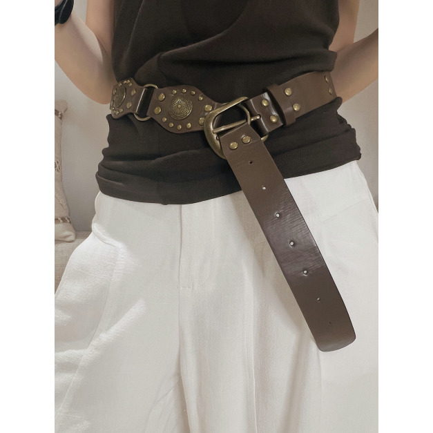 復古雕紋銅釦皮革腰帶 20070091