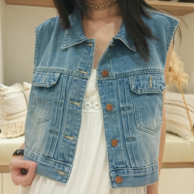 夏日短版率性牛仔背心 20040123