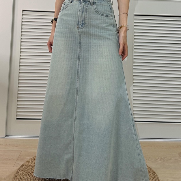 高腰日光慵懶牛仔長裙(S-XL)20020237