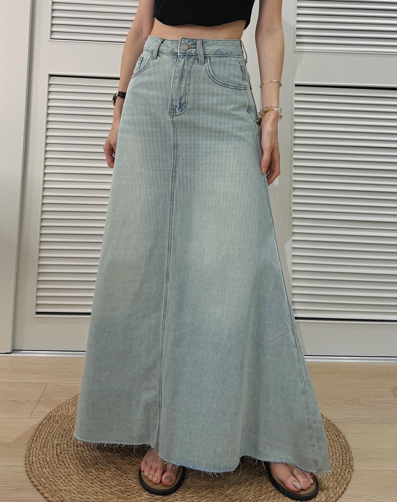 高腰日光慵懶牛仔長裙(S-XL)20020237