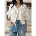 法式壓褶連帽短版收腰襯衫 20010402_17