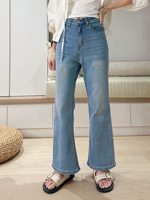 高腰彈性微喇叭牛仔褲(S-4XL) 20020238