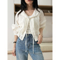 法式壓褶連帽短版收腰襯衫 20010402_15