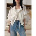 法式壓褶連帽短版收腰襯衫 20010402