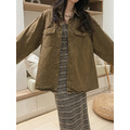 大地色洗舊寬版襯衫外套 20010412