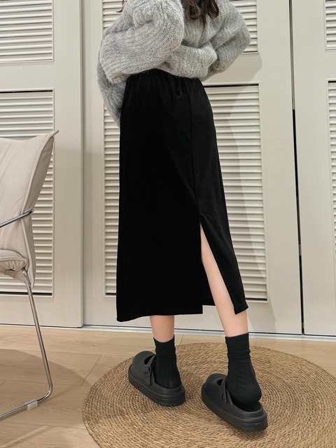 夜霧絲絨直筒裙(S-2XL) 20020244