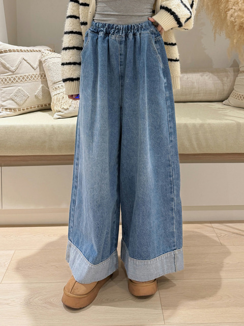 慵懶藍調撞色寬褲(SML) 20020245