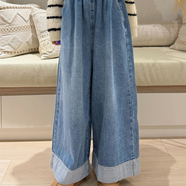 慵懶藍調撞色寬褲(SML) 20020245