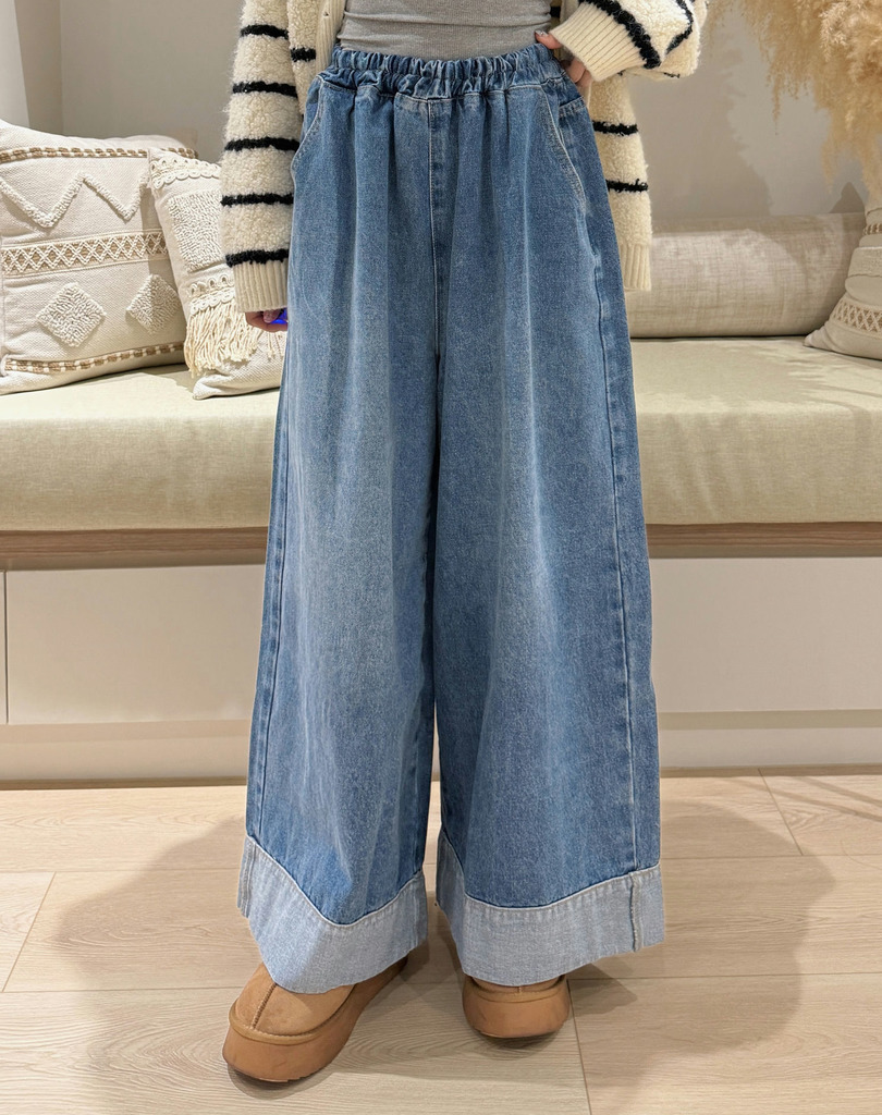 慵懶藍調撞色寬褲(SML) 20020245