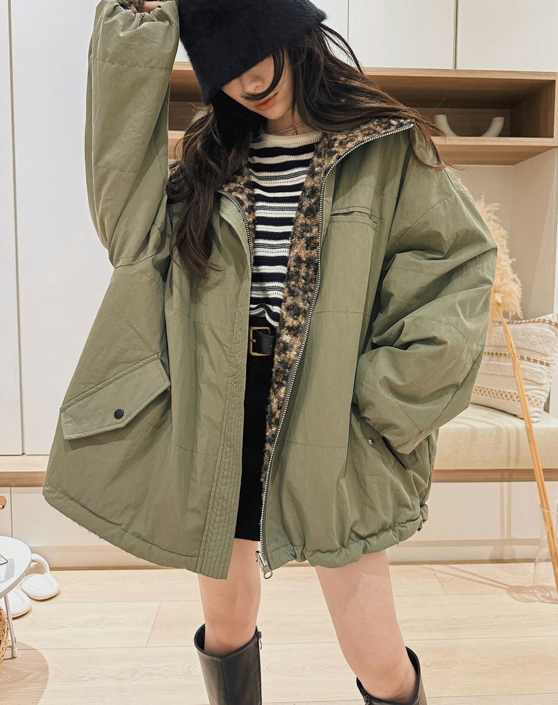 韓系冬日豹紋軍裝雙面外套 20040128