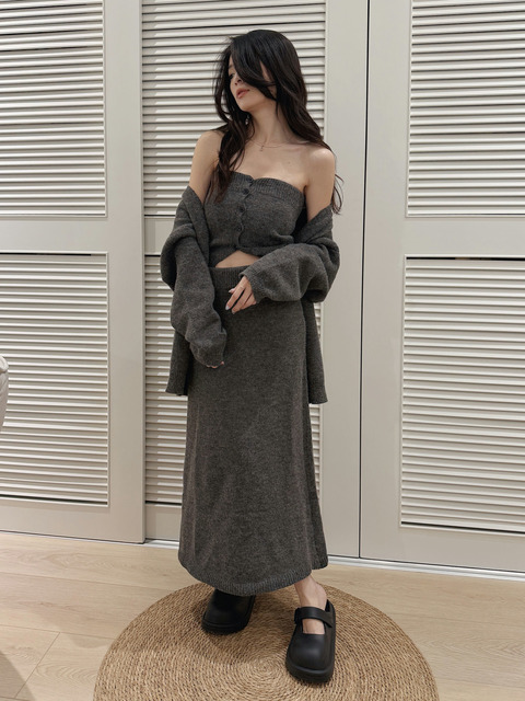 韓系灰調三件式針織套裝 20050054