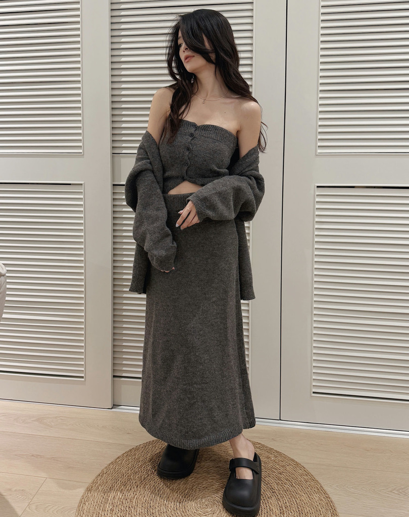 韓系灰調三件式針織套裝 20050054