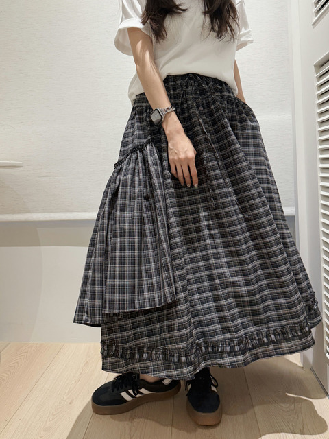 日系層次格紋長裙 20020250